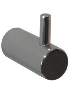 La serie Appendiabiti Medinox in acciaio inox è un gancio da parete in metallo compatto, cilindrico, con finitura cromata lucida e piolo corto, ideale per appendere oggetti vicino ad un asciugamano elettrico o a un dispenser di sapone nei bagni moderni.