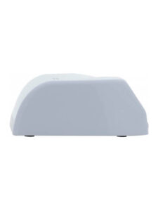 Vista laterale dell'asciugamani automatico a sensore Speedflow Plus (M17A) in grigio chiaro, caratterizzato da una parte superiore liscia e curva e quattro piccoli piedini nella parte inferiore, su uno sfondo bianco.