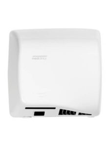 L'asciugamani automatico Speedflow Plus con funzionamento a sensore (M17A) è un elegante asciugamani a parete bianco con un design minimalista e una presa d'aria inferiore, ideale da abbinare ad asciugamani elettrici o dispenser di carta mani nei bagni moderni.